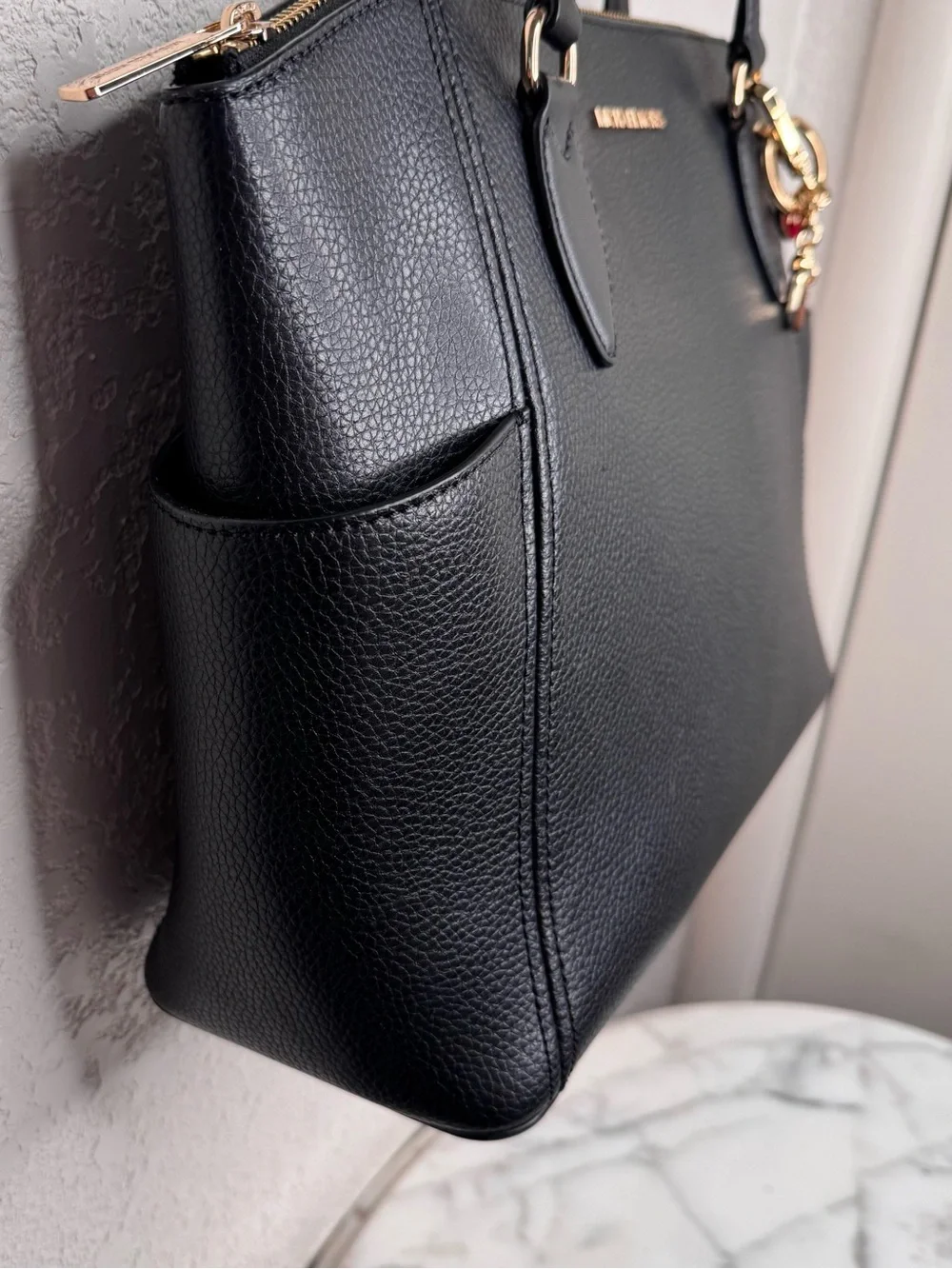 Michael Kors Black Pebbled Leather Tote with Gold Hardware - Picture 5 of 14